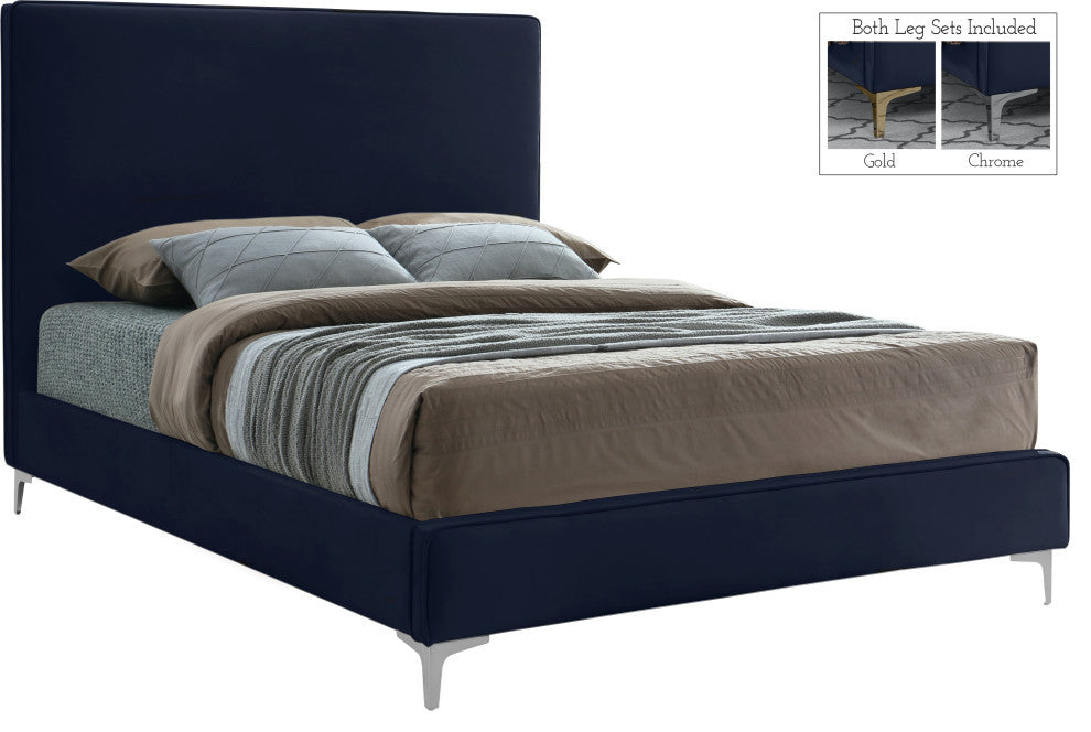 Geri Velvet Upholstered Bed, Navy, King