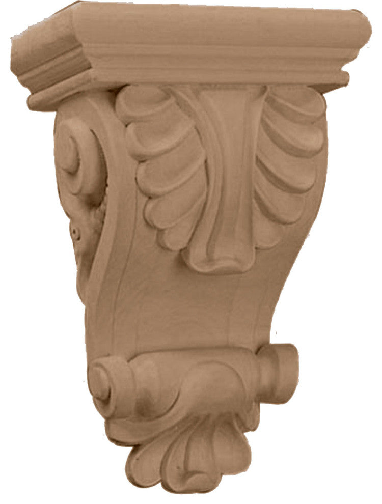 6"W x 3 1/4"D x 8 1/4"H Thin Acanthus Leaf Corbel, Cherry