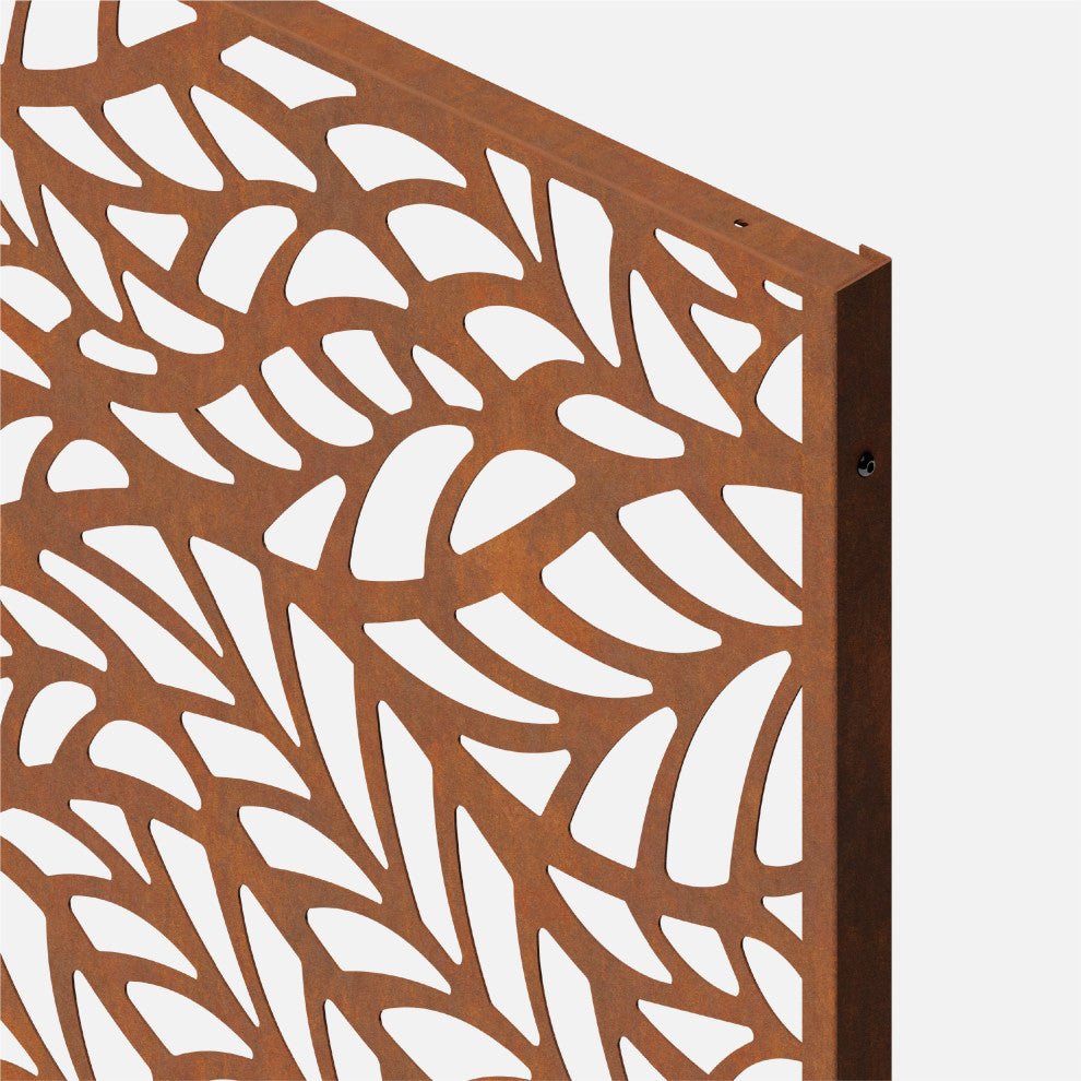 Alta Corten Steel Decorative Screen With Stand, Flowleaf