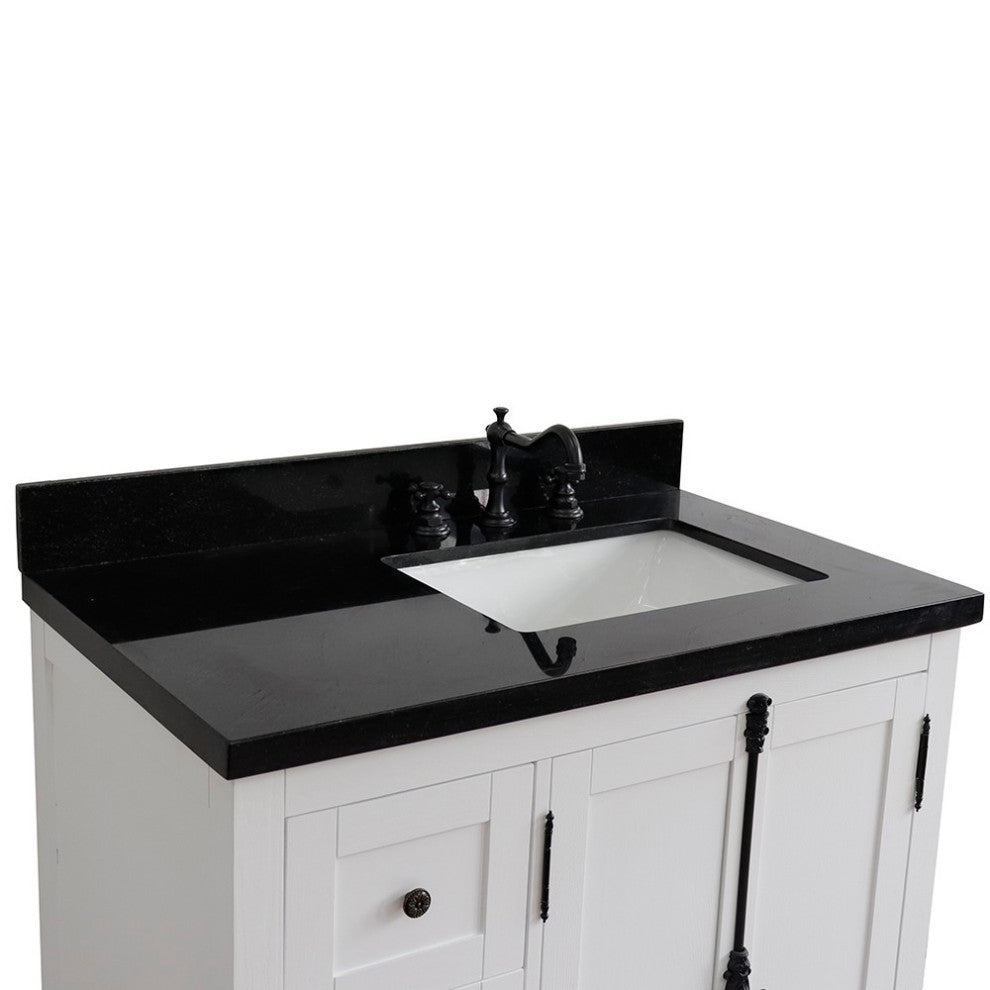 37" Vanity, Glacier Ash, Black Galaxy Top, Right Doors/Right Rectangle Sink