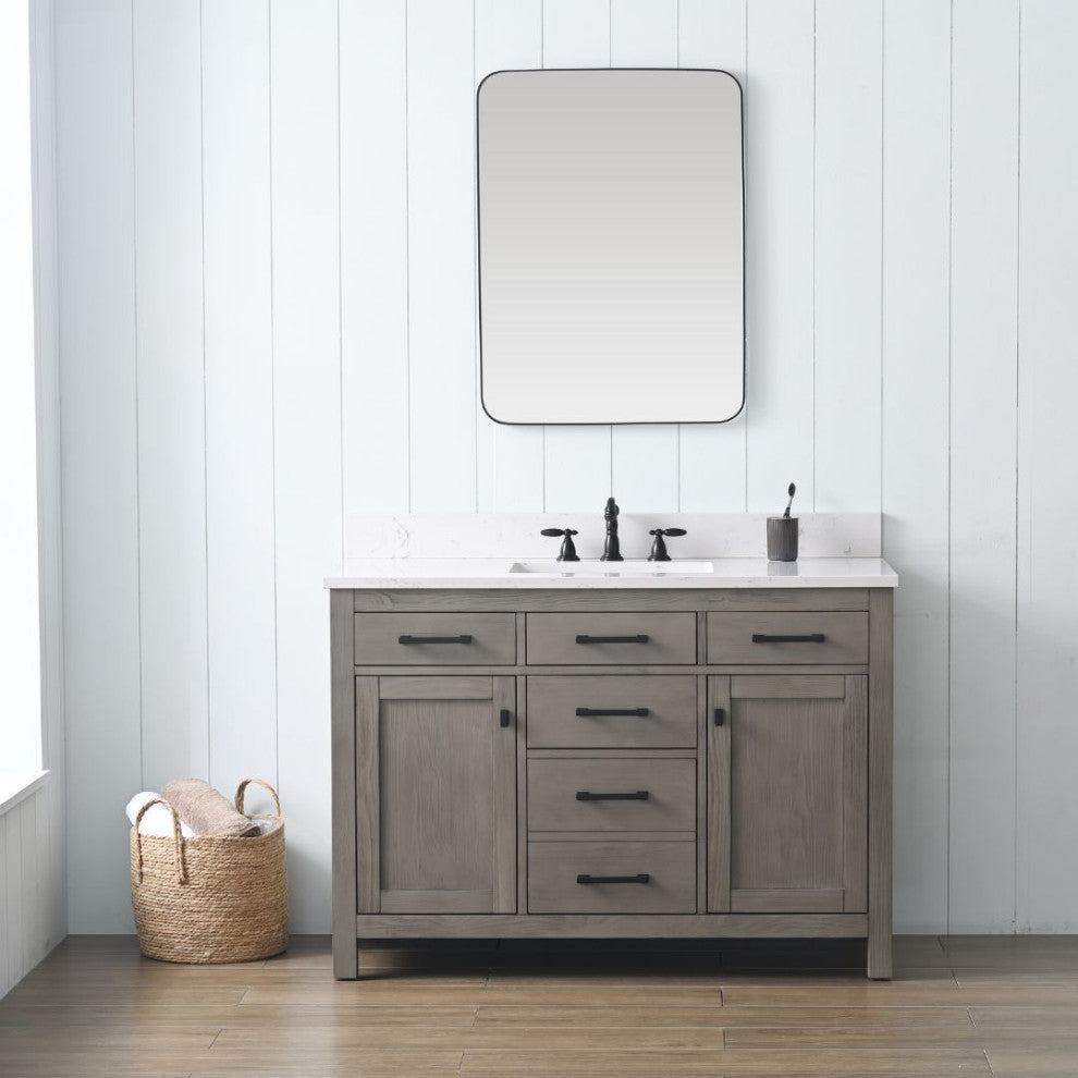 Jasper 48" Bathroom Vanity, Textured Gray, Ariston White Engineered Stone Top