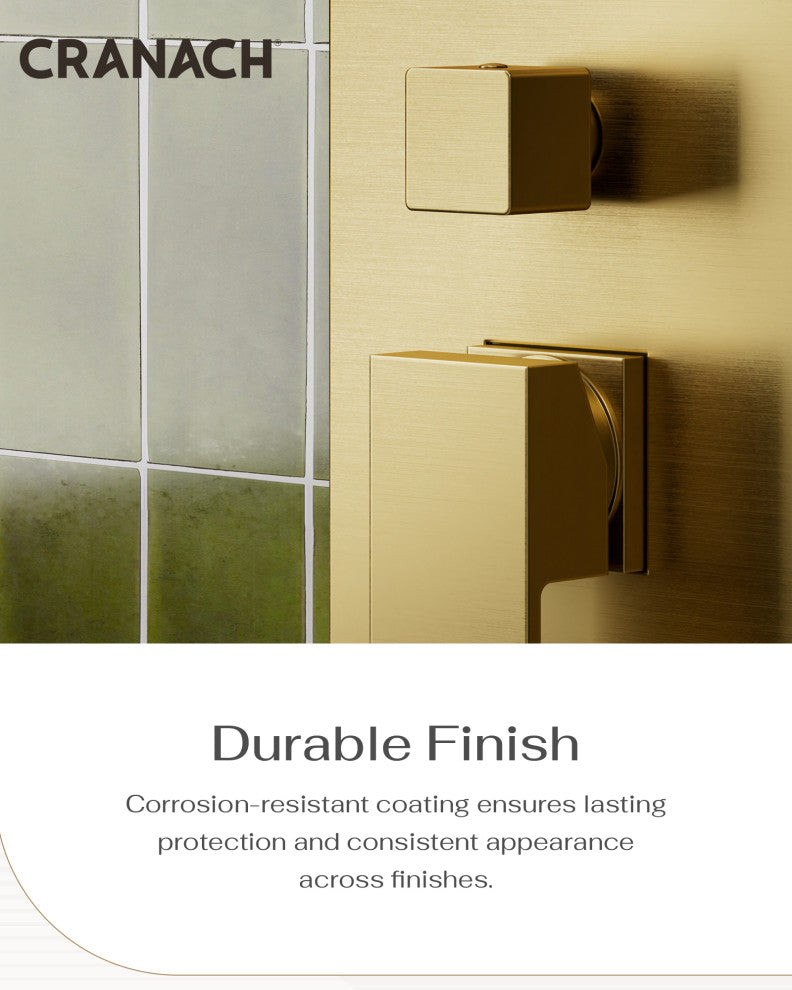 CRANACH CROZET 10-Inch Square Rain Shower System, Multifunction handshower, Brushed Gold