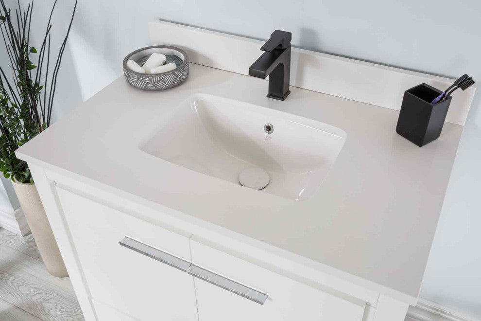 Mila Collection 36" Bathroom Vanity With Sink, Mirror, Countertop, Snow White
