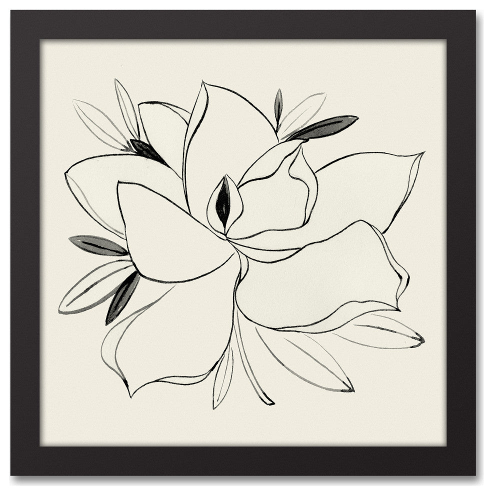 Simple Floral Magnolia 13.73x13.73 Black Framed Canvas