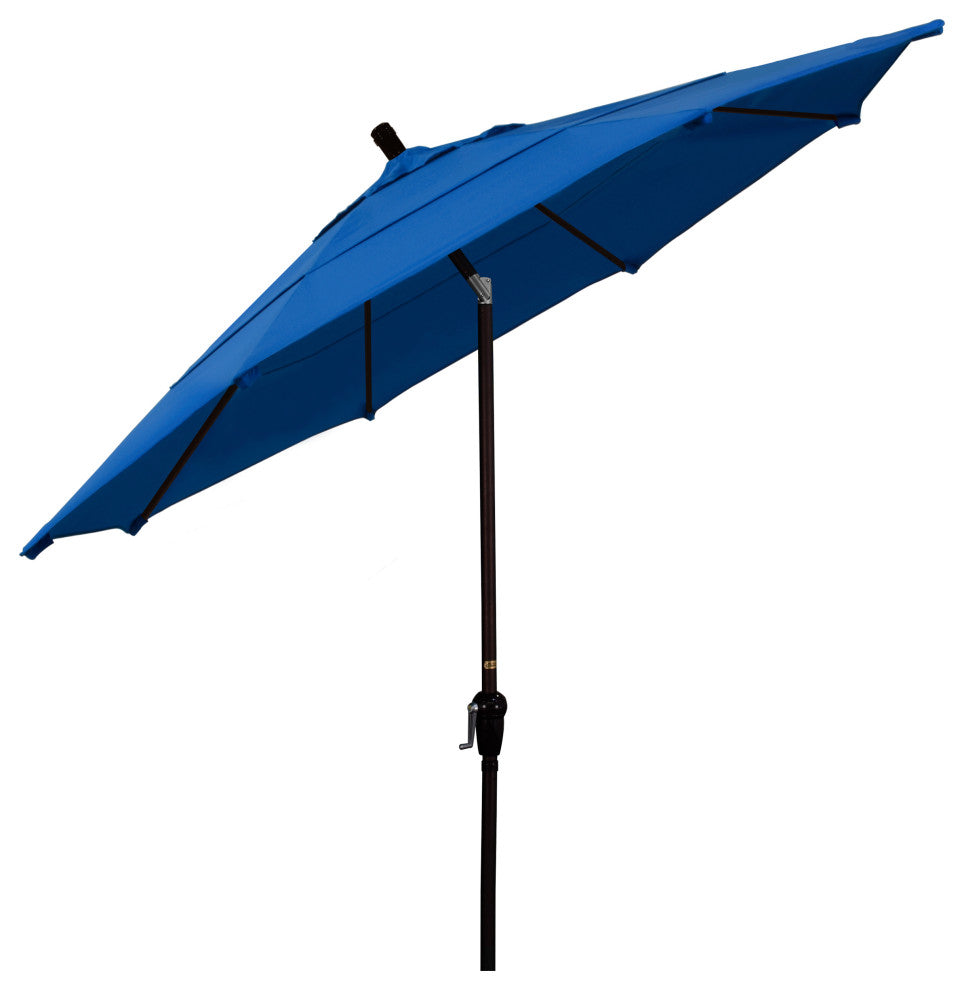 11' Bronze Auto-Tilt Crank Aluminum Umbrella, Pacifica, Pacific Blue