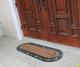 Striped Oval 18"X48" Rubber And Coir Molded Double Doormat