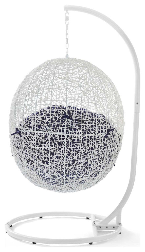 Swing Lounge Chair, Sunbrella, White Blue Navy, Modern, Outdoor Patio Bistro