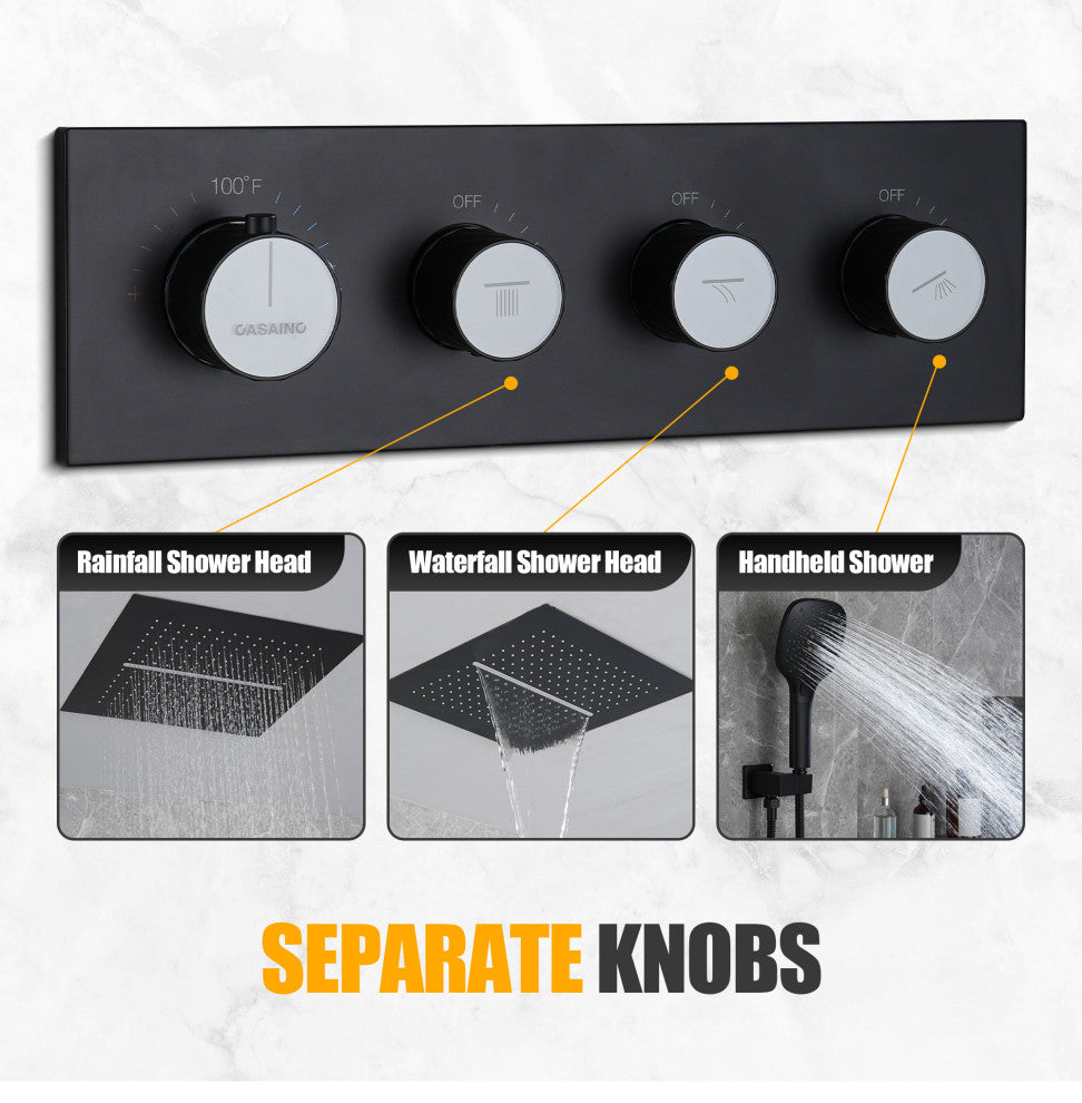 Multifunctional concealed large overhead spray luxury shower system, Matte Black
