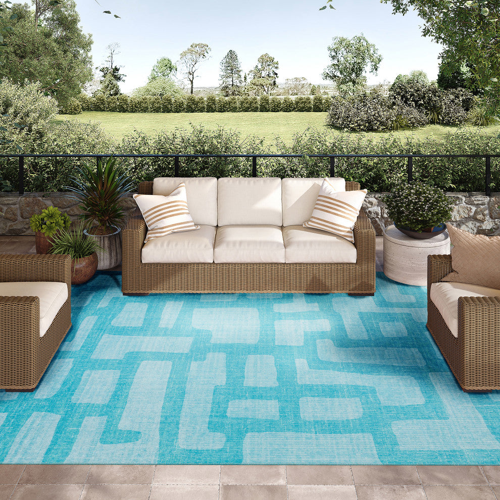 Indoor/Outdoor Sedona SN4 Robins Egg Machine Washable 9' x 12' Rug