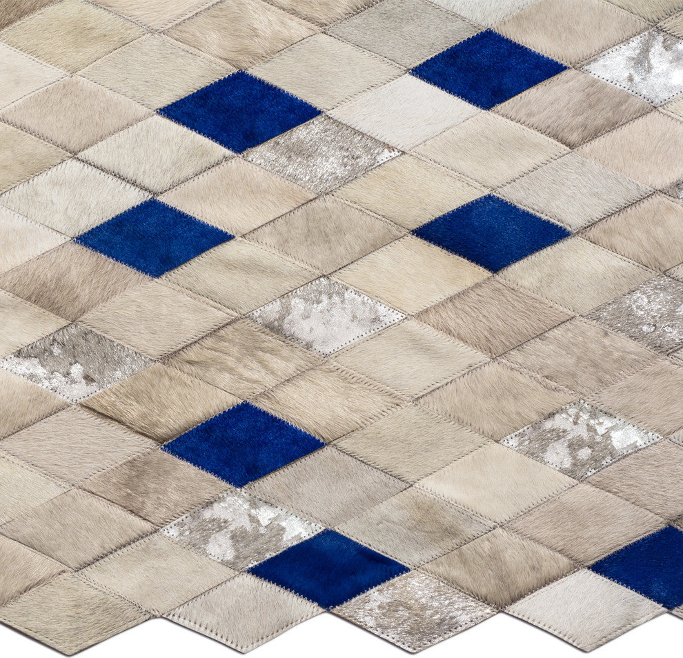 Cowhide Patchwork Rug, Demeter, Sapphiere, 9'x12'