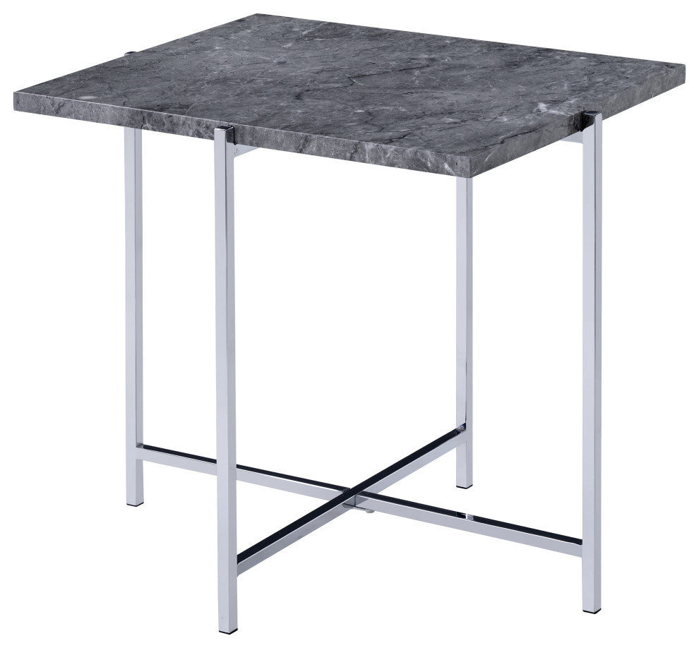 ACME Adelae End Table, Faux Marble and Chrome