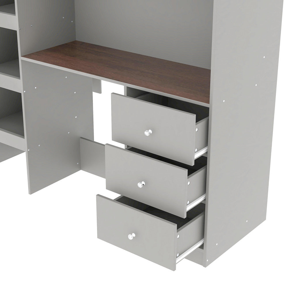 Gewnee Wood Full Size Loft Bed with Built-in Wardrobe