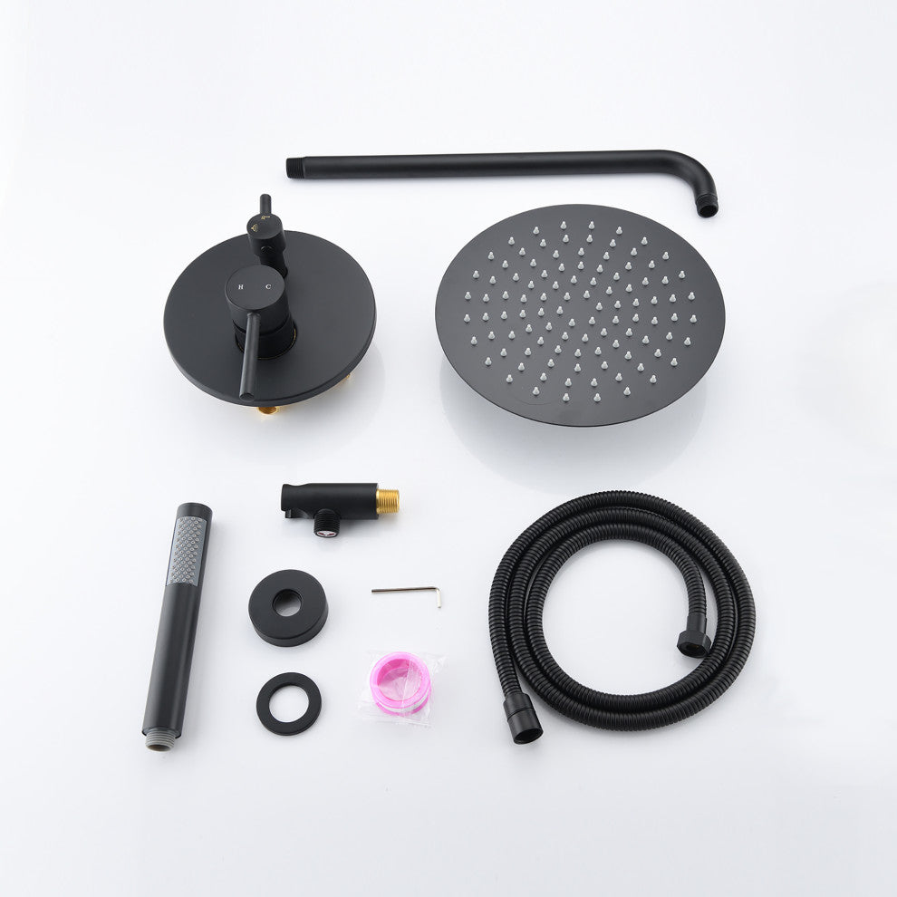 10 inch Wall-Mounted Round Completed Shower System with Handheld Shower, Matt Bl