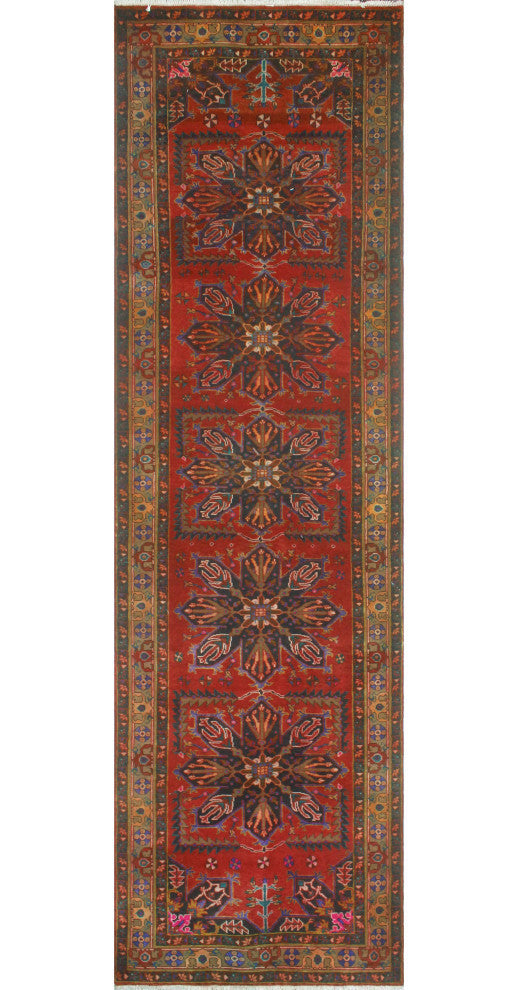 Fine Vintage Distressed Woody Red/Charcoal Runner, 4'2x14'4