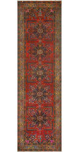 Fine Vintage Distressed Woody Red/Charcoal Runner, 4'2x14'4