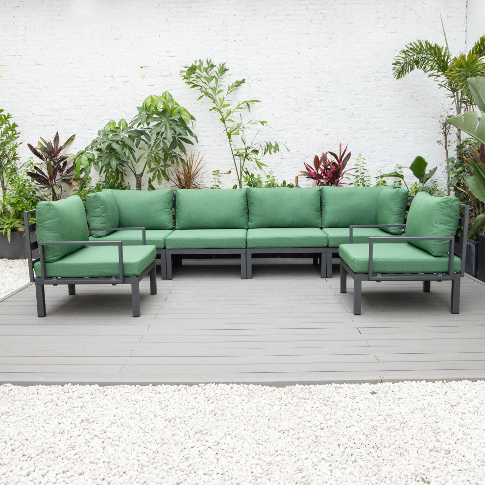LeisureMod Hamilton 6-Piece Modular Patio Sectional Set With Cushion, Green