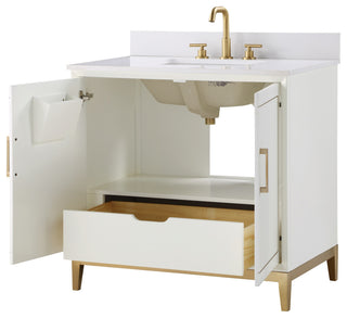 Gracie Bathroom Vanity, Satin White With White Quartz, 36"