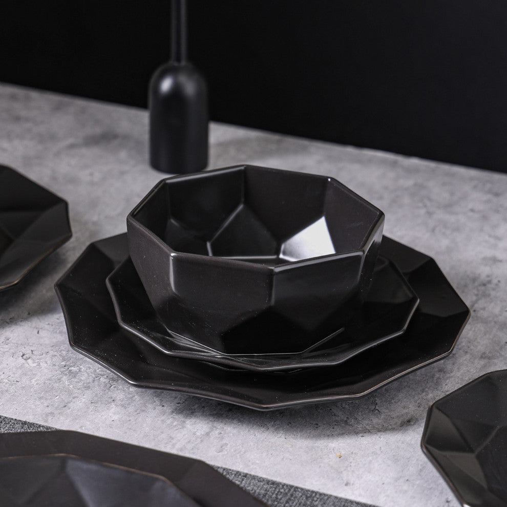 Stone Lain Jamie Porcelain 16 Piece Dinnerware Set, Black