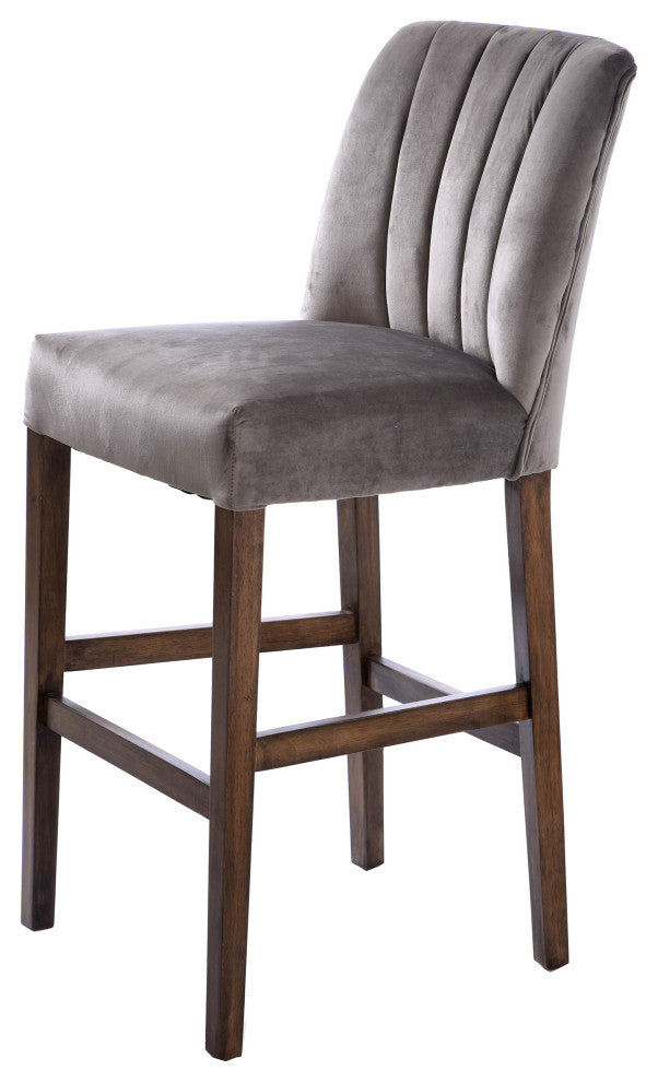 Capp Bar Stool Dove Gray Velvet Hardwood Frame