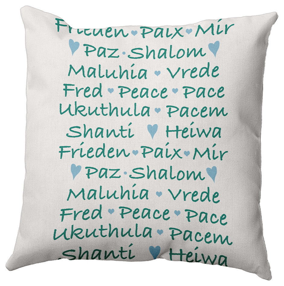 Mint Colored Words of Peace Christmas Polyester Throw Pillow, 16"x16"
