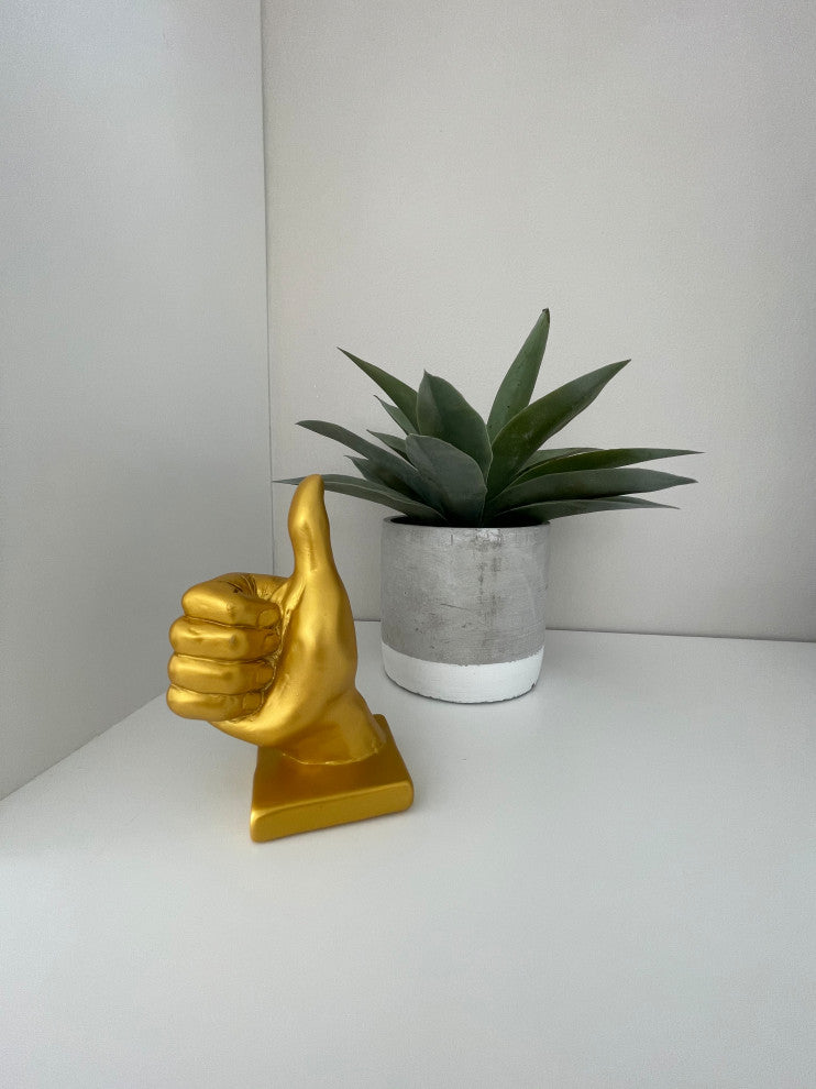 Thumbs Up hand symbol sculpture choco black, Gold
