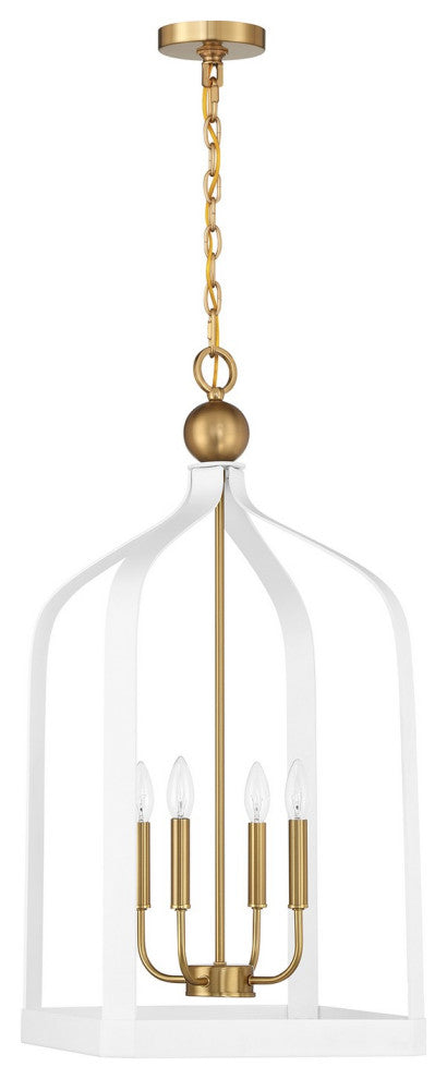 Sheffield 4-Light Pendant, White, Warm Brass Accents