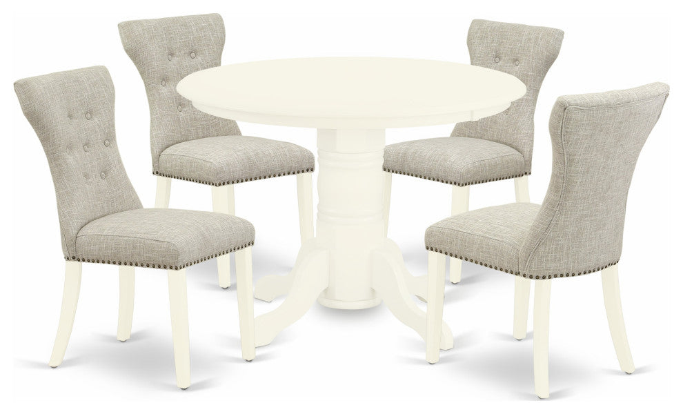 5Pc Dining Set 4 Chairs, Kitchen Table Solid Wood Frame -High Back & Linen White