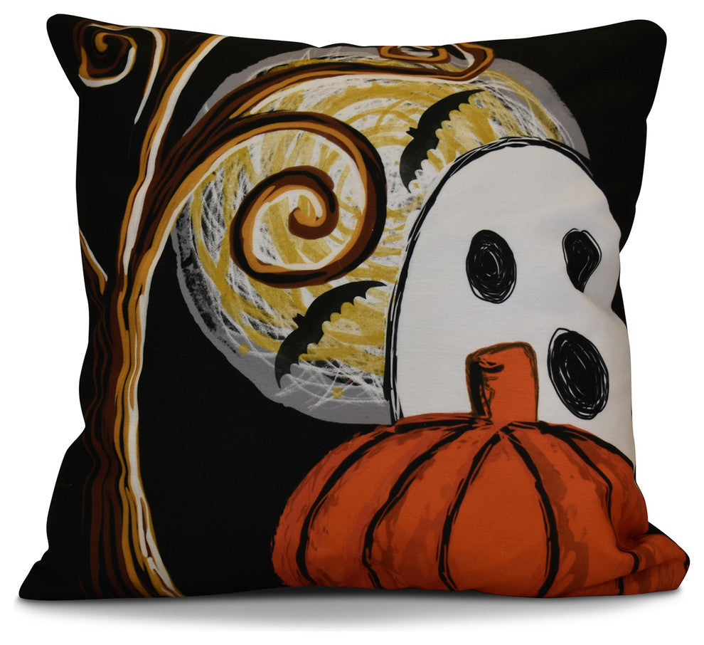 Ooky Spooky Geometric Print Pillow, Black, 18"x18"