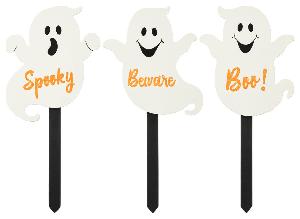 15"H Halloween Wooden Ghost Yard Stake, 3-Piece Set