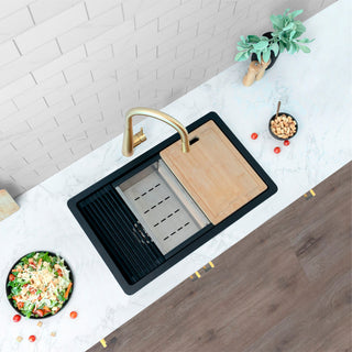 Stylish 28" Dual Mount Single Bowl Black Granite Kitchen Sink