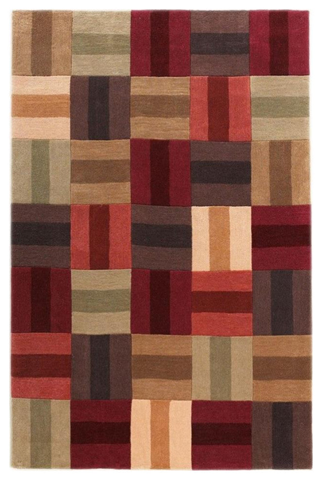 Linon Trio Boxes Hand Tufted Polyester 96" x 120" Rug in Burgundy Red