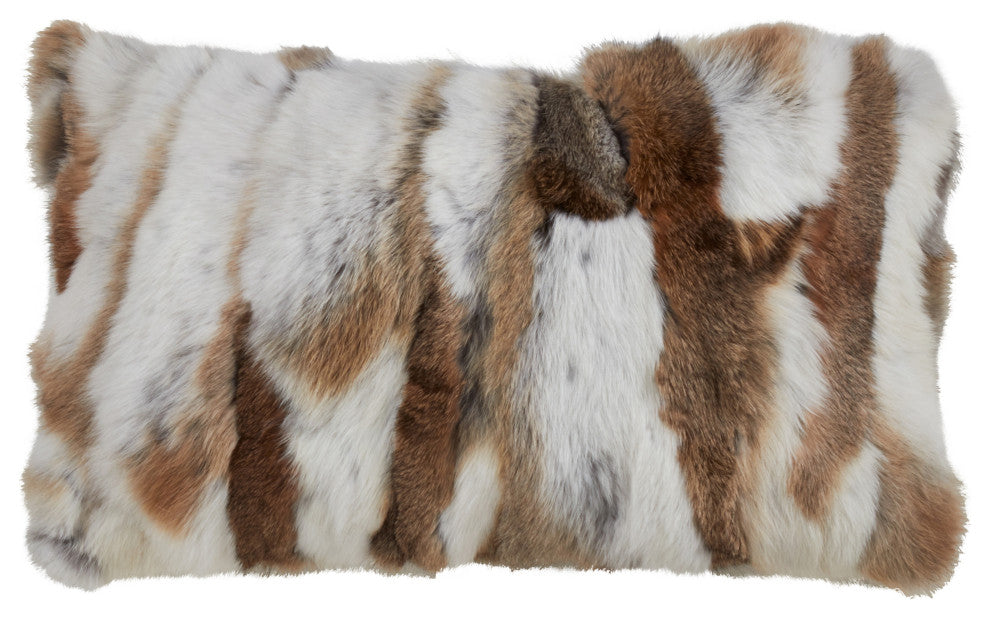 Poly Filled Rabbit Fur Throw Pillow, 12"x20", Natural