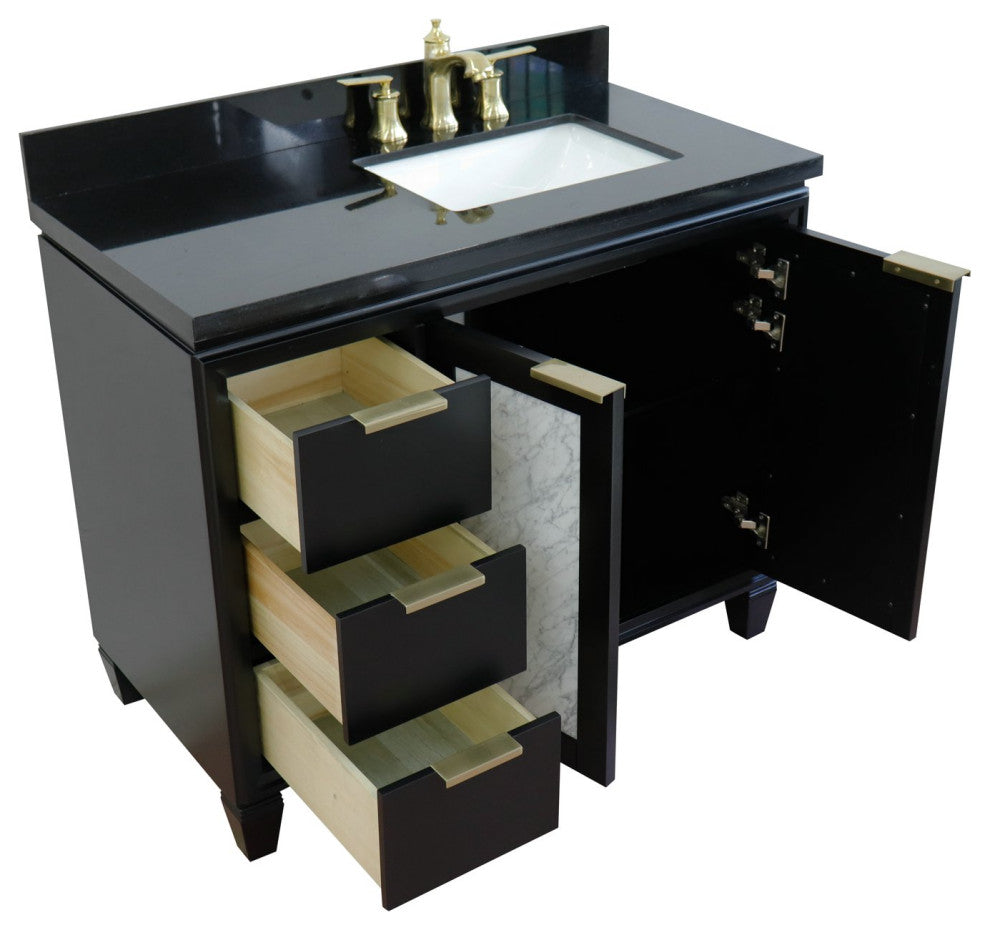 43" Single Vanity, Black Finish With Black Galaxy