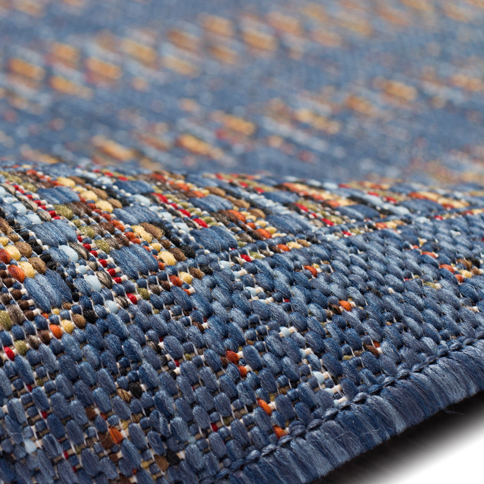 Avena Mosaic Stripe Indoor/Outdoor Rug Denim 7'10" Square