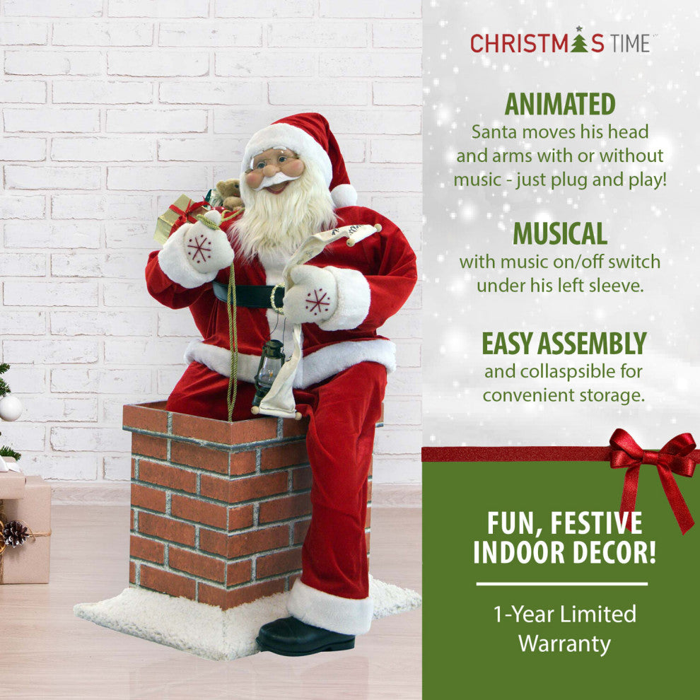 4'' Music and Motion Santa Claus, the Chimney, Holiday Home Decor