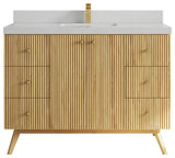 Pasadena 48 Single Sink Bath Vanity in Light Natural Teak 2" Carrara Quartz