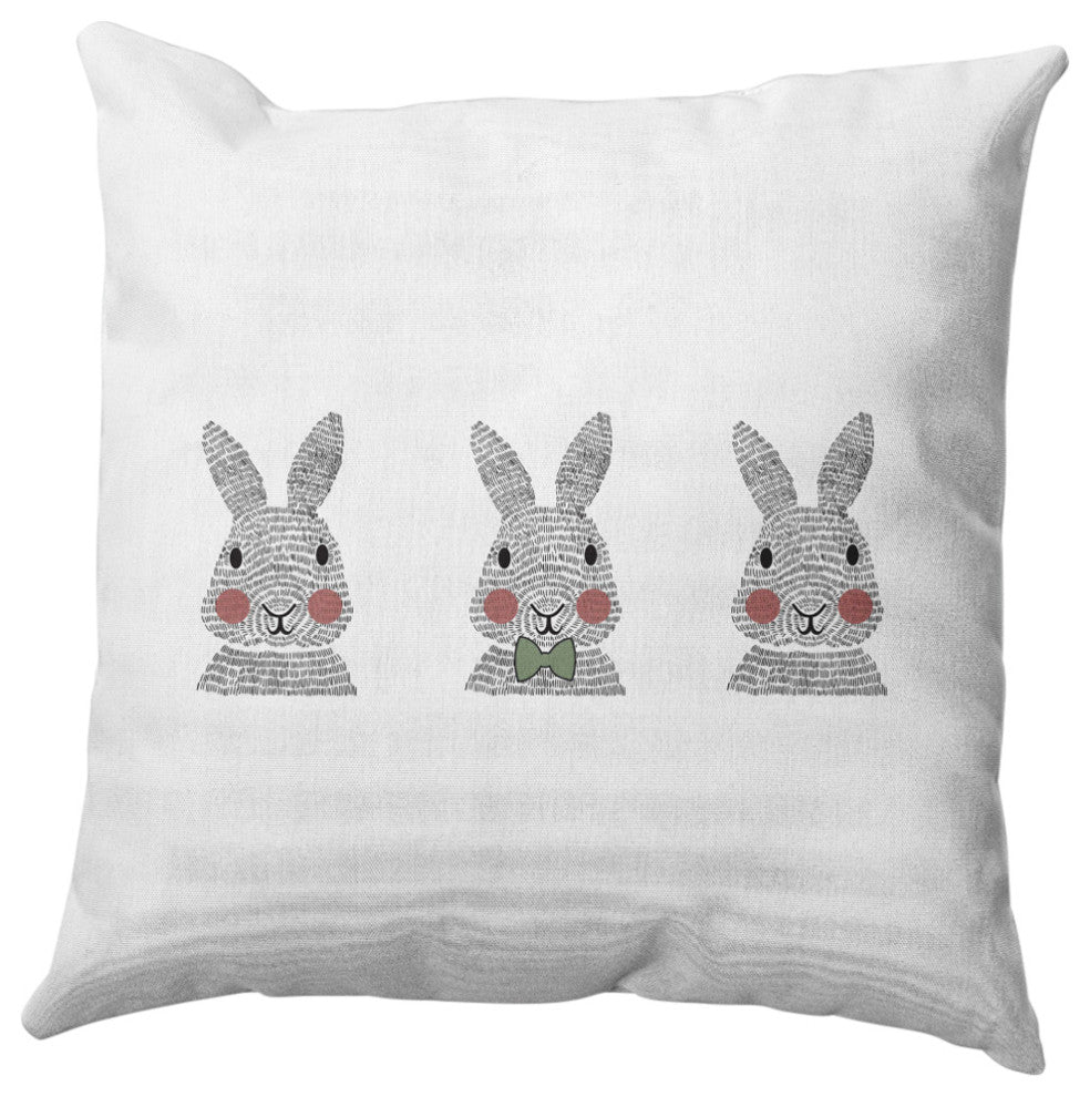 Bunny Triplets Easter Decorative Throw Pillow, Laurel Tree Green, 26x26"