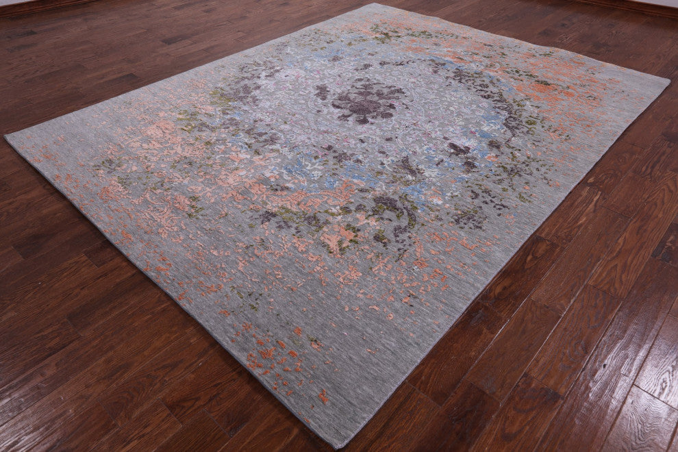 7' 11" X 10' 4" Modern Handmade Wool and Silk Rug Q7039