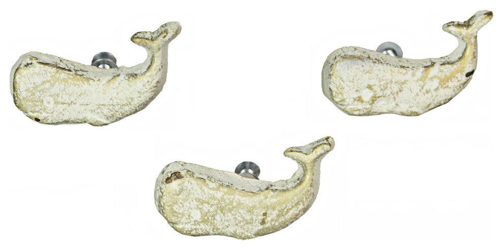White Cast Iron Whale Drawer Pull Decorative Nautical Cabinet Knobs Set of 6
