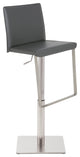 Kailee Adjustable Bar Stool, Brushed Stainless Steel, Leather, Gray