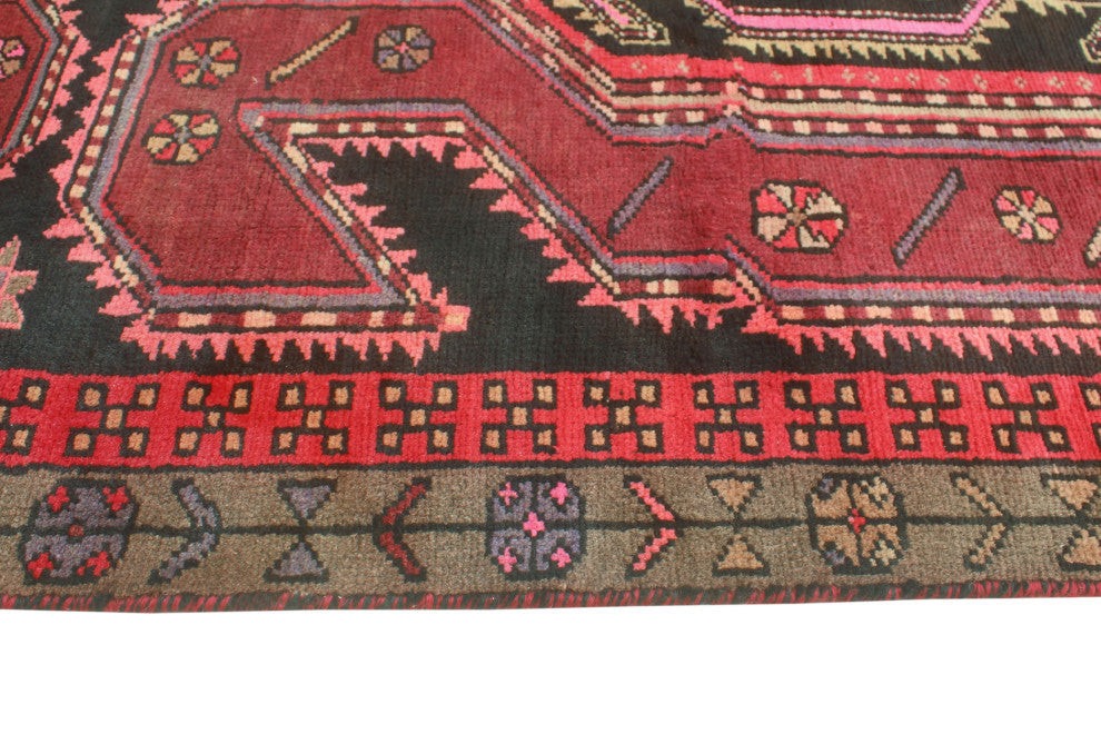 Fine Vintage Distressed Lily Burgundy/Black Runner, 3'2x10'3