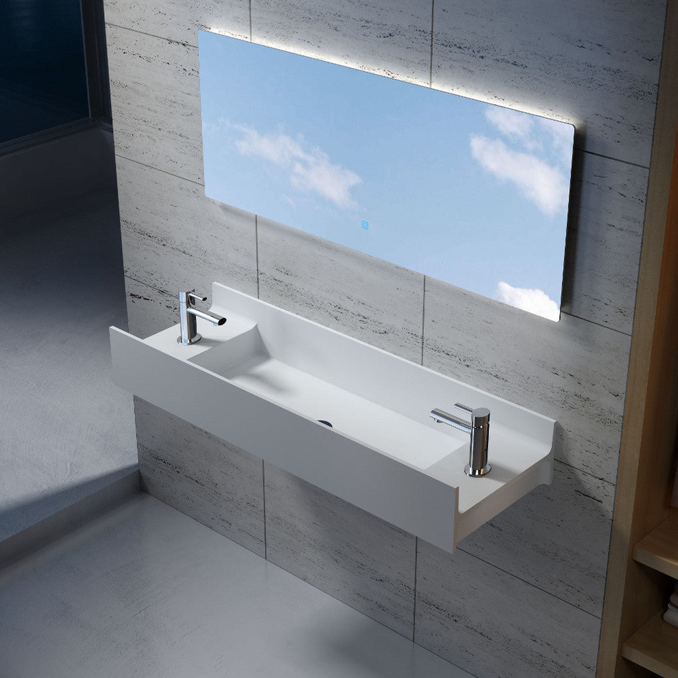 47" Polystone Rectangular Wall Mounted Sink Only, Glossy White, No Faucet
