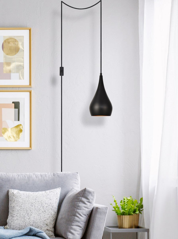 Nina 1-Light Black Plug-In Pendant