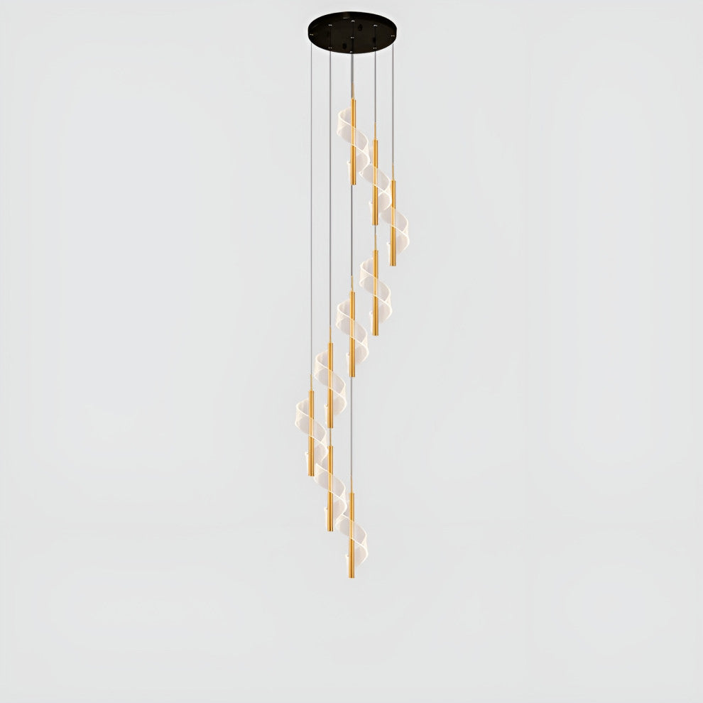 Bonassola | Exceptional Long Spiral LED Pendant Chandelier, Gold, 9pcs
