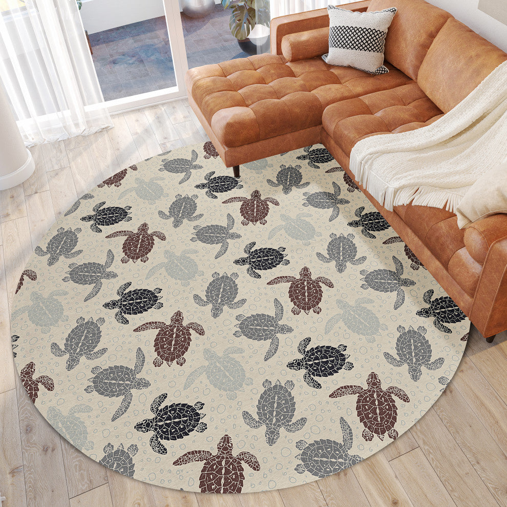 Indoor/Outdoor Seabreeze SZ13 Beige Machine Washable 8' x 8' Round Rug