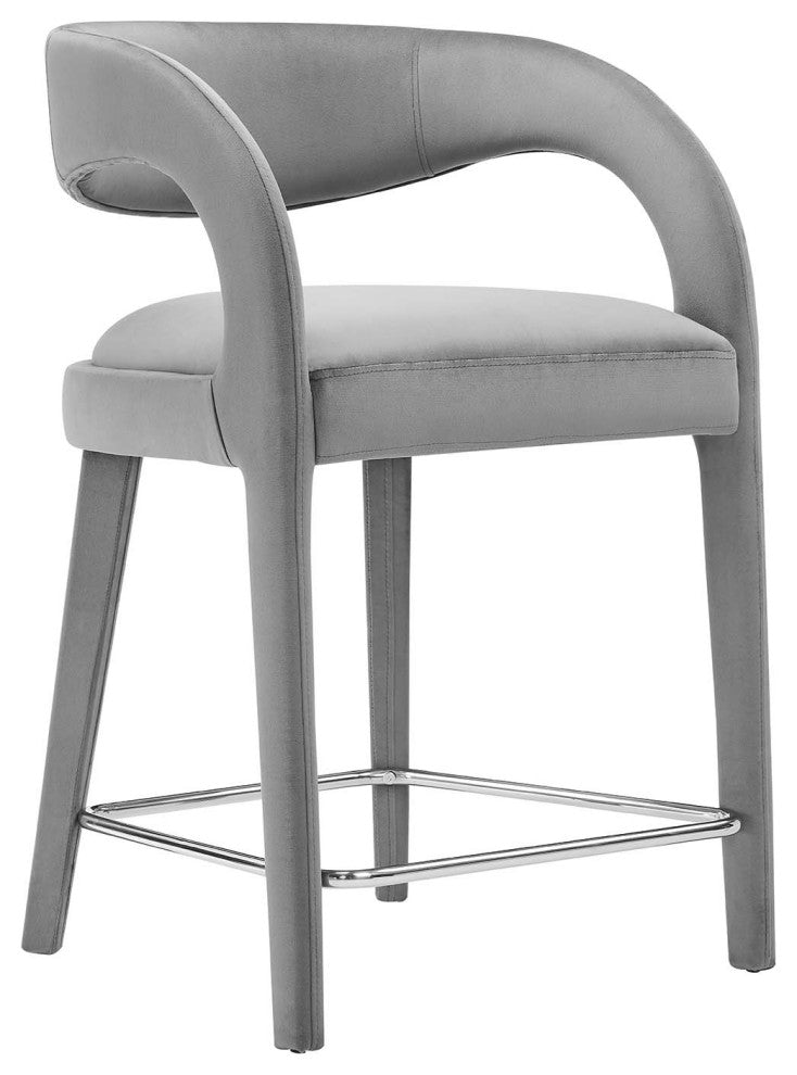 Pinnacle Performance Velvet Counter Stool Set of 2, Gray Silver