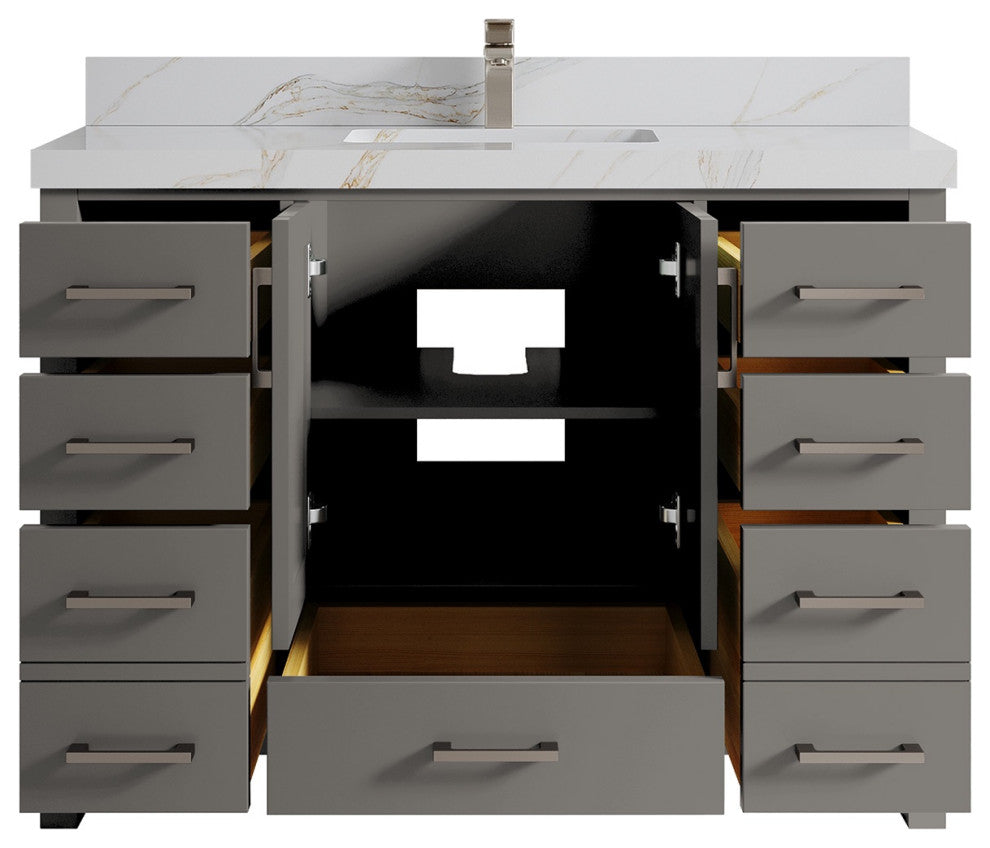 Malibu 48 Single Sink Bath Vanity in Elephant Skin Gray 2" Calacatta Sienna