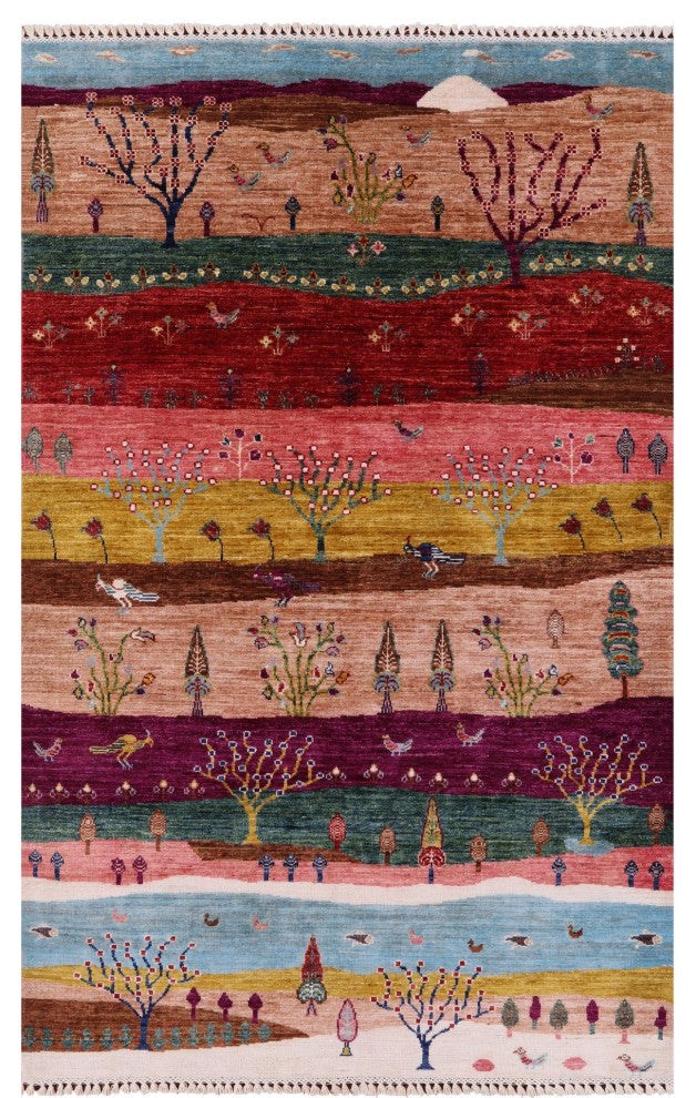 Persian Gabbeh Tribal Hand Knotted Rug 4' 0" X 6' 2" Q9575
