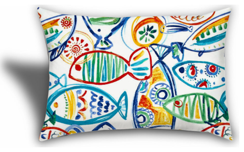 3-Piece Set Yellow Fish Art Indoor Outdoor Zippered Pillows