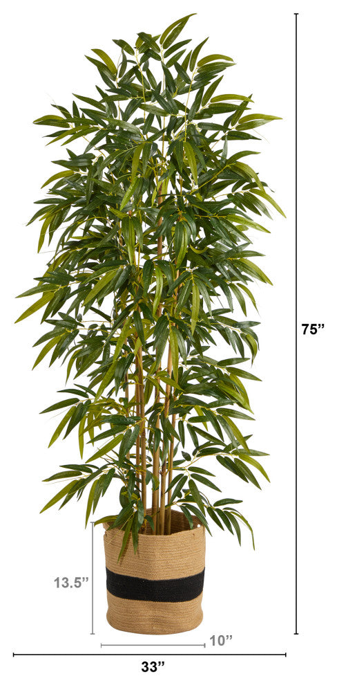 75" Bamboo Artificial Tree, Handmade Natural Cotton Planter